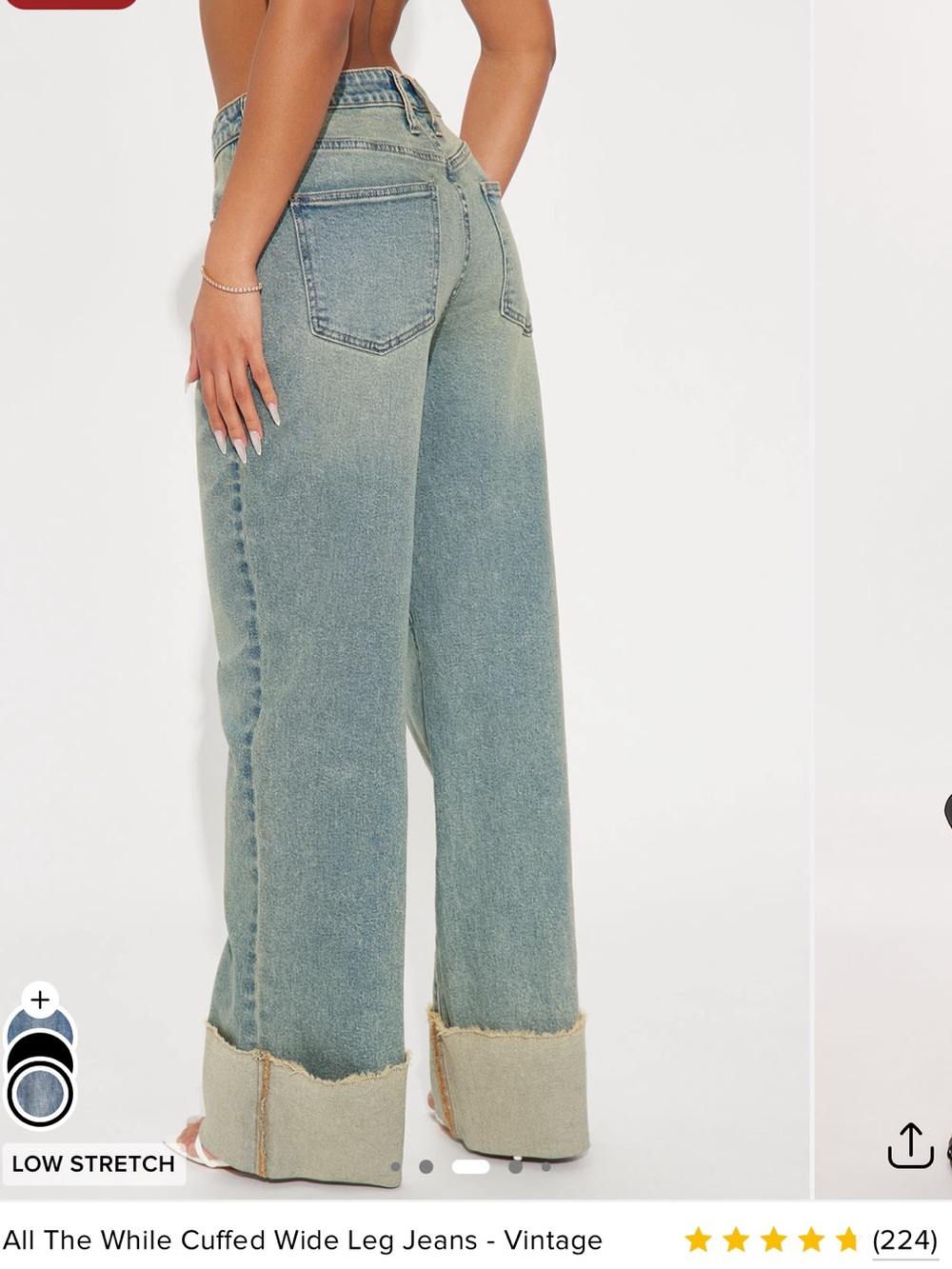 Fashion Nova Washed Blue Wide-Leg Cuffed Jeans - Women - Picture 2 of 4